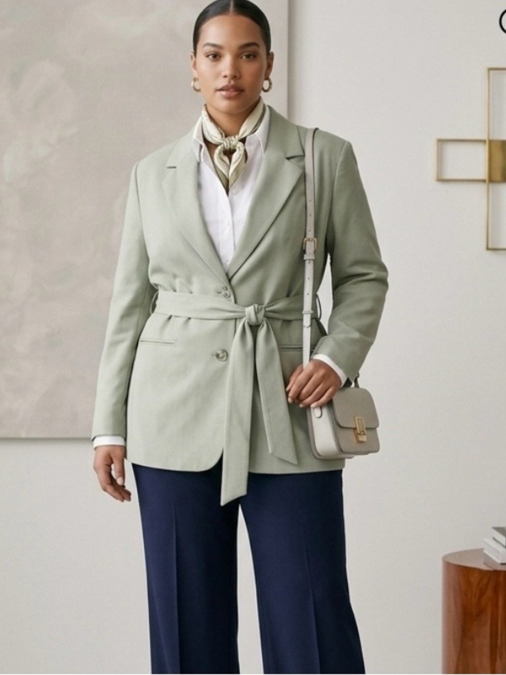 7 For All Mankind Sage Green Belted Blazer, Sz L